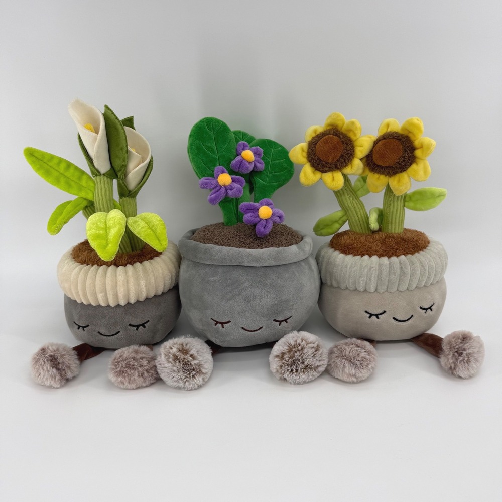 Greenhouse by Russ Jazwares Plush Flower Pot Trio Sunflower Calla Lily Violet